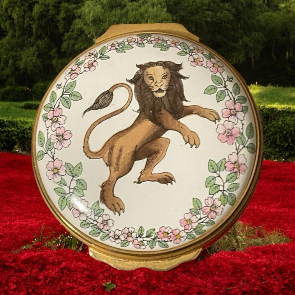 Rare•Halcyon Days Lion Crowned in Nature• Keats•Enameled Box•Collectible•